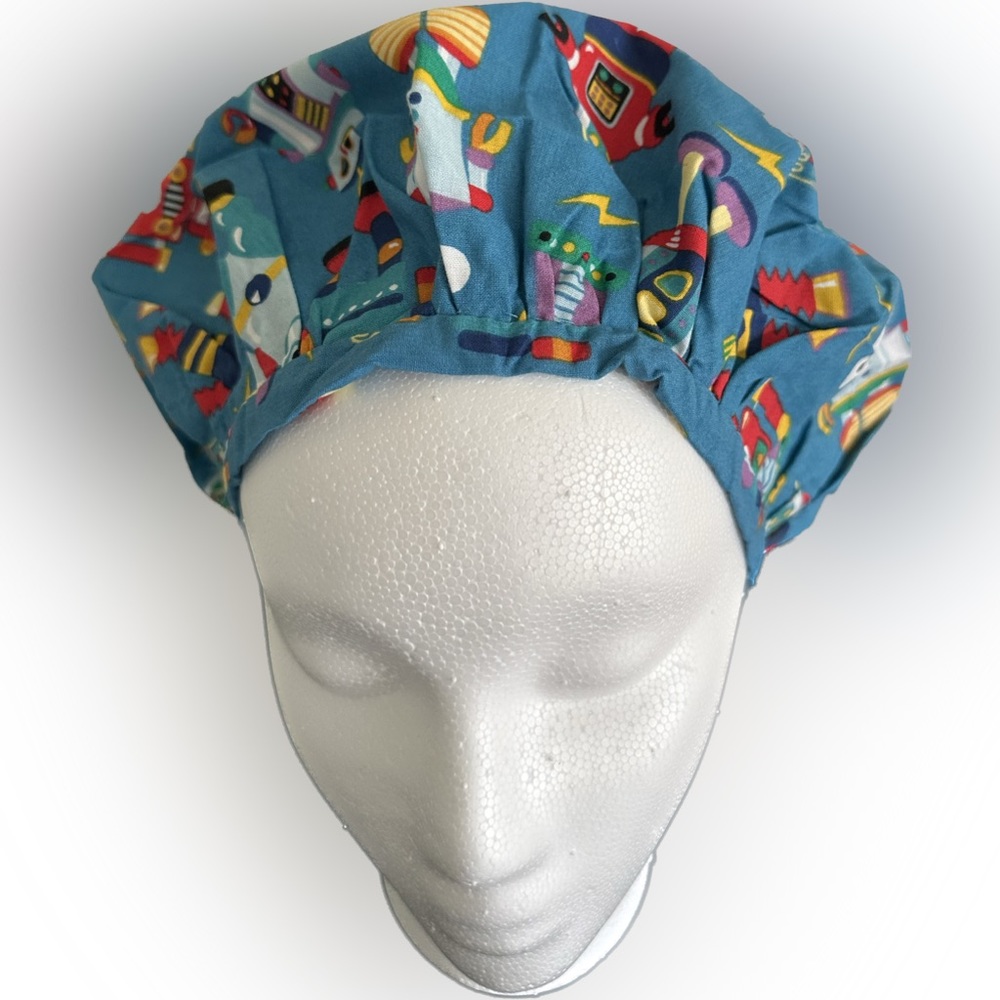 Bouffant Surgical cap robot theme. Scrub hat.